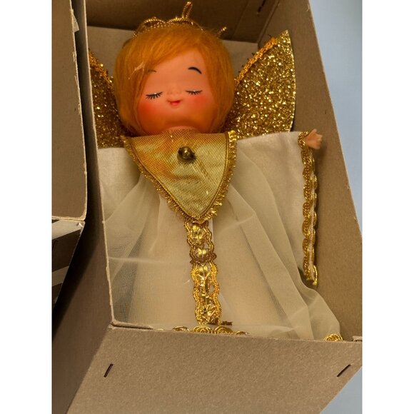 Vintage Angel Tree Topper 6.5" Japan Montgomery Ward 1960 Gold & White W/Box - Picture 2 of 7